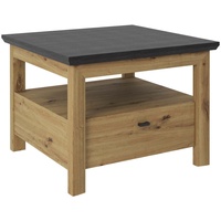 hom'in Hom`in Beistelltisch Dunkelgrau, Eiche Artisan, Metall, 2 Schubladen, quadratisch, 65x45.6x65 cm, Stauraum, offenes Fach, Wohnzimmer, Wohnzimmertische, Beistelltische