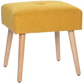 miliboo Niedriger Hocker aus Stoff mit strukturiertem Samteffekt in Senfgelb und hellem Massivholz H46 cm GUESTA