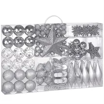 DEUBA Weihnachtskugeln 102er Set Christbaumkugeln Weihnachtsbaumkugeln Weihnachtsbaumschmuck Silber