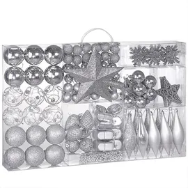 DEUBA Weihnachtskugeln 102er Set Christbaumkugeln Weihnachtsbaumkugeln Weihnachtsbaumschmuck Silber