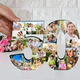 Bilderrahmen zum 50. / 16. / 18. Jahrestag, personalisierbar, Zahlen, Geschenk mit 1–20 Fotos, Heimdekoration für Vater, Mutter, Opa, Oma, Liebhaber, Familie, Freunde