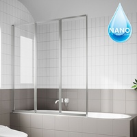 Badewannenaufsatz 3 teilige Faltbar Badewannenfaltwand Faltwand Nano Glas Dusche