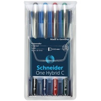 Schneider 183294 One Hybrid C 5 Tintenroller (dokumentenecht mit 0,5 mm Strichstärke und Hybrid-Konusspitze) 4er Etui schwarz, blau, rot, grün