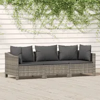 Ankonbej 3-tlg. Garten-Lounge-Set mit Kissen Grau Poly Rattan - Grau/Dunkelgrau