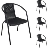 Mojawo 4 Stück Stabiler Rattan-Design Bistrostuhl Stapelstuhl Stahl schwarz