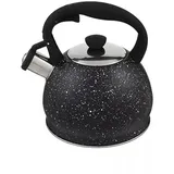Luckyberg Moderne Wasserkessel Induktion Pfeifkessel aus Edelstahl, Teekessel für alle Kochplatten, Flötenkessel, Wasserkocher für Tee Kaffee, ca 2L (Schwarz Marmor)