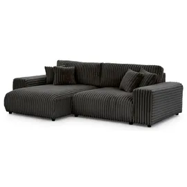 s-style möbel Mollis - Ecksofa mit Schlaffunktion und Bettkasten aus Dunkelgrau Plüschcord mit schöner Sitzkomfort - 2 Jahre Gewährleistung - mind. 14 Tage Rückgaberecht - Grau