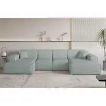 Fun Möbel Wohnlandschaft Sofa U-Form CELES PREMIUM XS in Stoff Scala, Saphirblau