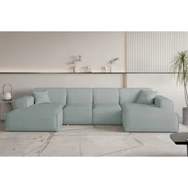 Fun Möbel Wohnlandschaft Sofa U-Form CELES PREMIUM XS in Stoff Scala, Saphirblau