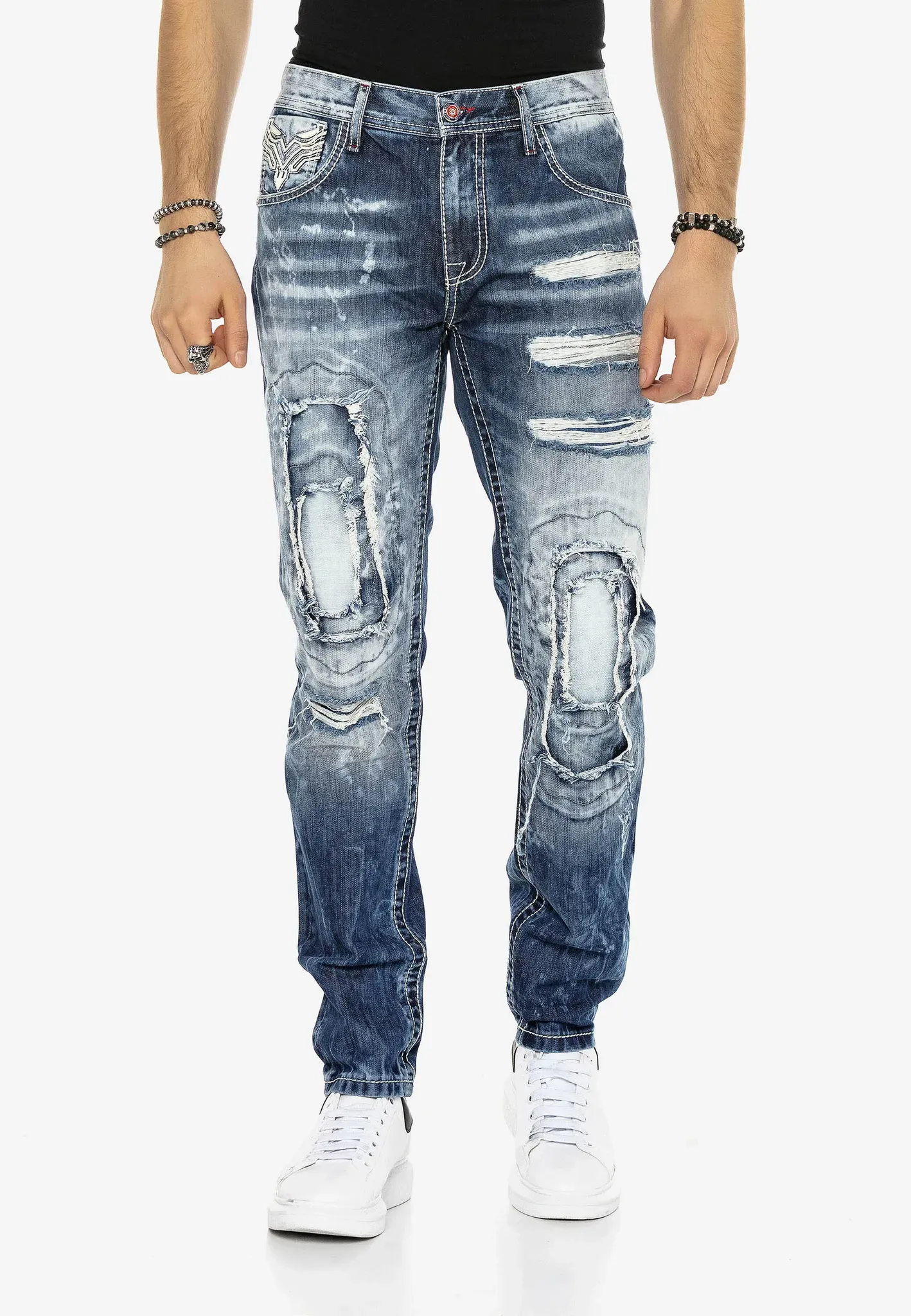Bequeme Jeans CIPO & BAXX Gr. 31, Länge 32, blau Herren Jeans im ausgefallenen Lagen-Design