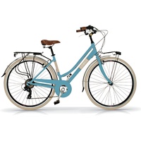 Airbici 605AL Damenfahrrad Citybike 28 Zoll Blau | Fahrrad Damen Retro Cityräder City Bike | 6 Gänge, Aluminiumrahmen, Schutzblech, LED-Licht und Gepäckträger City-Bike Damen (Blau)