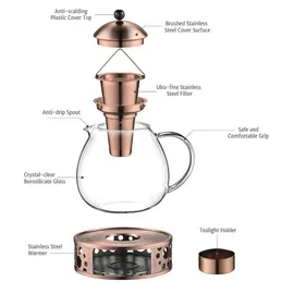 Glastal 1500ml Bronze Teekanne mit Stövchen und Edelstahl Teewärmer