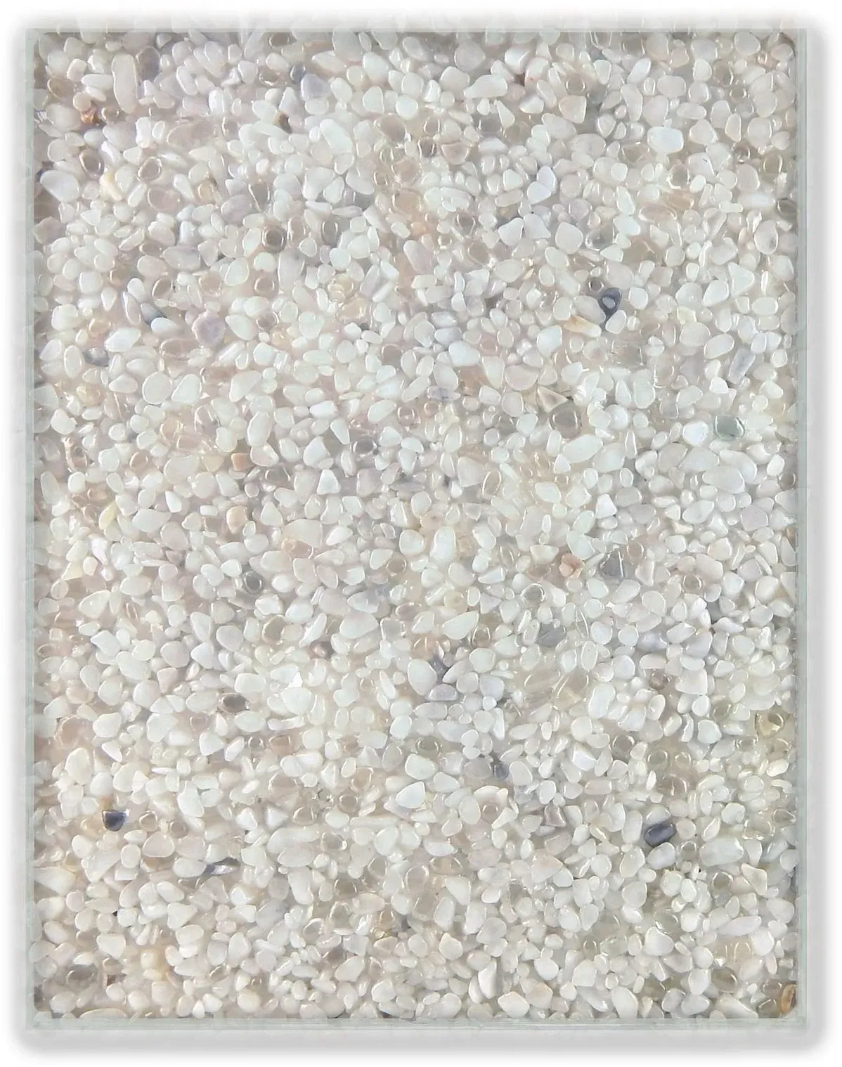 Terralith Farbmuster Glassteinteppich -Vetro Transparente / Bianco-, Körnung: mittel (3-6 mm)
