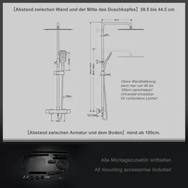 JOHO Regendusche Duschsystem Thermostat matt schwarz 30x30cm