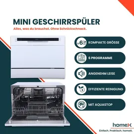 Homex GST6AD-W Tischgeschirrspüler (freistehend, 600 mm, Weiß)