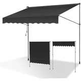 ISOISL Klemmmarkise 350 cm breit, Balkonmarkise mit Handkurbel, UV-beständig, Höhenverstellbar, Sonnenschutz und Wasserdicht Markise Balkon ohne Bohren für Balkon Terrasse Garten(Grau)
