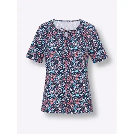Classic Basics T-Shirt "Kurzarm-Shirt", Damen, Gr. 50, bunt (dunkelblau, flamingo, bedruckt), 100% Baumwolle, geblümt, gemustert, mehrfarbig, Rundhals, Shirts T-Shirt