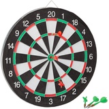 Relaxdays Dartscheibe X2 mit Pfeilen, 43 cm, 6 x Pfeile, zweiseitig, Steeldarts, Dartboard klassisch, schwarz-weiß