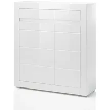furn.design Kommode weiß Hochglanz grau Stone Design Wohnzimmerschrank Esszimmerschrank Anrichte 100 x 112 cm - Weiß, Grau