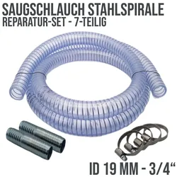 Schlauch Reparatur Set PVC Saugschlauch Stahlspirale Verlängerung 19 mm (3/4) -..."