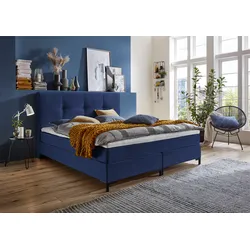 Boxspringbett "Romy", blau (navyblau), B:165cm L:214cm, Bezug Bettbox und Obermatratze: Strukturstoff (90% Polyester, 10% Nylon), Topper: Jersey (100% Polyester), ATLANTIC HOME COLLECTION, Komplettbetten, Boxspringbett, Taschen-Federkernmatratze, inkl. Topper
