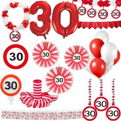 30. Geburtstag Verkehrsschild Partyset Party Dekoration Geburtstag Jubiläum weiss rot Zahl