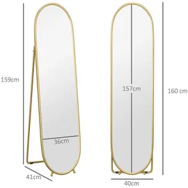 Homcom Oval Standspiegel für Wohnzimmer, Schlafzimmer, Gold