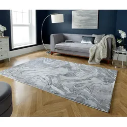 Kadima Design Luxuriöser Wohnzimmer Teppich `Ouse Joy`, Metallische Marmorierung - Farbe: Silber, 80x150 cm