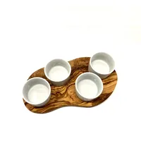 D.O.M. Die Olivenholz Manufaktur Servierbrett für Dips inkl. 4 Porzellanschälchen