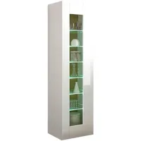 Furn.design Vitrine, Weiß Hochglanz, Eiche, Nachbildung,Eiche, 6 Fächer, 45x166x38