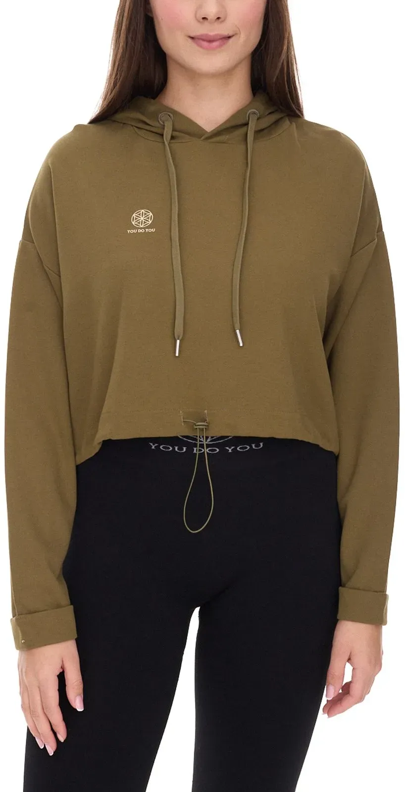 YOU DO YOU Damen Cropped-Hoodie mit Kapuze Alltags-Pullover Yoga-Mode 905081 Khaki - XS