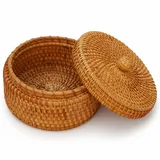 Xdyyjrasa Natürlicher Rattan-Weidenkorb mit Deckel, runde dekorative Box – Aufbewahrungskorb für die Organisation zu Hause für Schlüssel, Snacks, Obst, rund