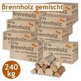 Flameup Kaminholz Brennholz Kaminholz gemischt 5 - 500 kg Holz Hartholz Weichholz 25 cm, 240 kg