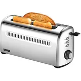 Unold 38366 Langschlitz-Toaster, Edelstahlgehäuse, Stoppfunktion, Auftaufunktion, Brötchenrost - Silber