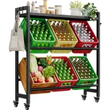 YITAHOME Getränkekistenregal 6 Kisten 40 x 30 x 100 cm Schwarz/Türkis