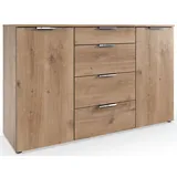 WIMEX Kombikommode WIMEX "Level by fresh to go", braun (plankeneiche nachbildung), B:135cm H:84cm T:41cm, Spanplatte, Sideboards, Kombikommode, 2-türig, mit 4 Schubladen und soft-close Funktion, 135cm breit