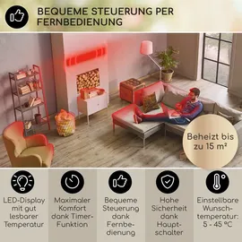Blumfeldt Heizstrahler, Elektrische Heizung für Terrasse, Infrarotstrahler mit Fernbedienung, Timer, LED-Anzeige, IP44 Infrarot Heizstrahler Innen... - Schwarz