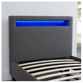 CARO-Möbel Polsterbett Mandalay 90 x 200 cm grau - mit LED Beleuchtung Einzelbett Kunstlederbett mit Lattenrahmen