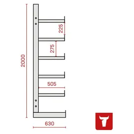 Stier Kragarmregal einseitig 1 Feld mit 5 Ebenen 1300x2000x500mm feuerrot