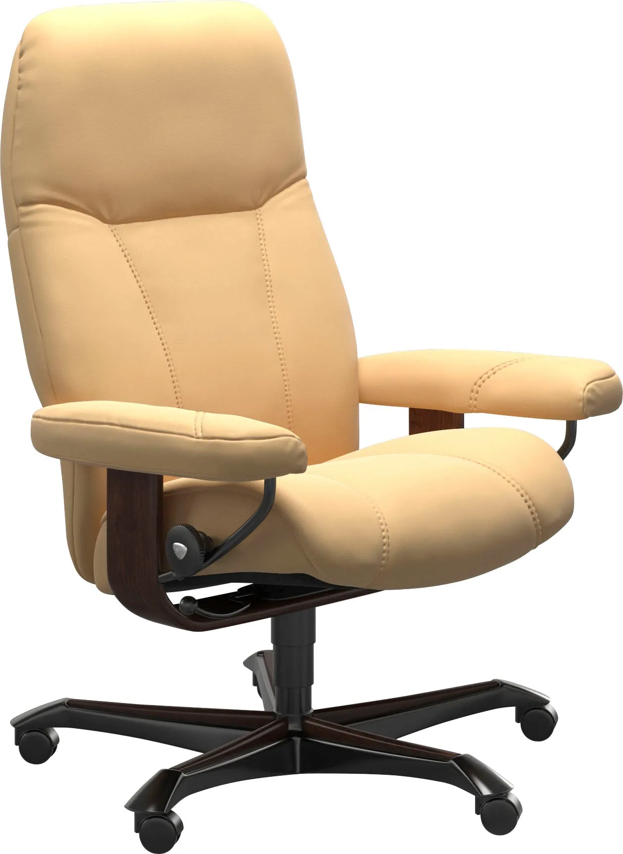 Relaxsessel STRESSLESS "Consul" Sessel Gr. Material Bezug, Material Gestell, Ausführung, Maße, gelb (yellow) Lesesessel und Relaxsessel mit Home Office Base, Größe M, Gestell Braun