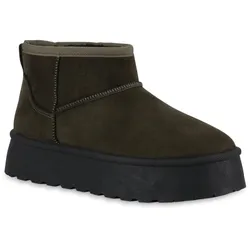 Damen Winter Boots in Olivgrün Schwarz