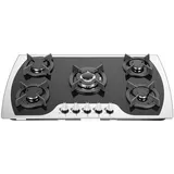 TCICOP Edelstahl Gaskochfeld 5 Flammig 90x51CM Propangasherd, Gas Stove Gaskochfeld Eingebettet - Flammenfehlersystem (3000W+2750W+1750W+1750W+1000W) Geeignet für Zuhause und Restaurant