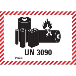 Aufkleber I Verpackungskennzeichen für kleine Lithiumzellen,UN Nummer 3090,Folie,100x70mm