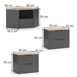 Vichy Vicco Wohnwand, Anthrazit, Sonoma Eiche, Holzwerkstoff, Rechteckig, 68x50x68 cm, Wohnzimmer, Wohnwände, Wohnwand-Sets