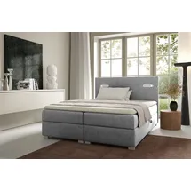 Fun Möbel Boxspringbett Schlafzimmerbett CAPRICE 160x200cm Stoff Grau inkl. Ambiente-LED