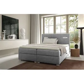 Fun Möbel Boxspringbett Schlafzimmerbett CAPRICE 160x200cm Stoff Grau inkl. Ambiente-LED