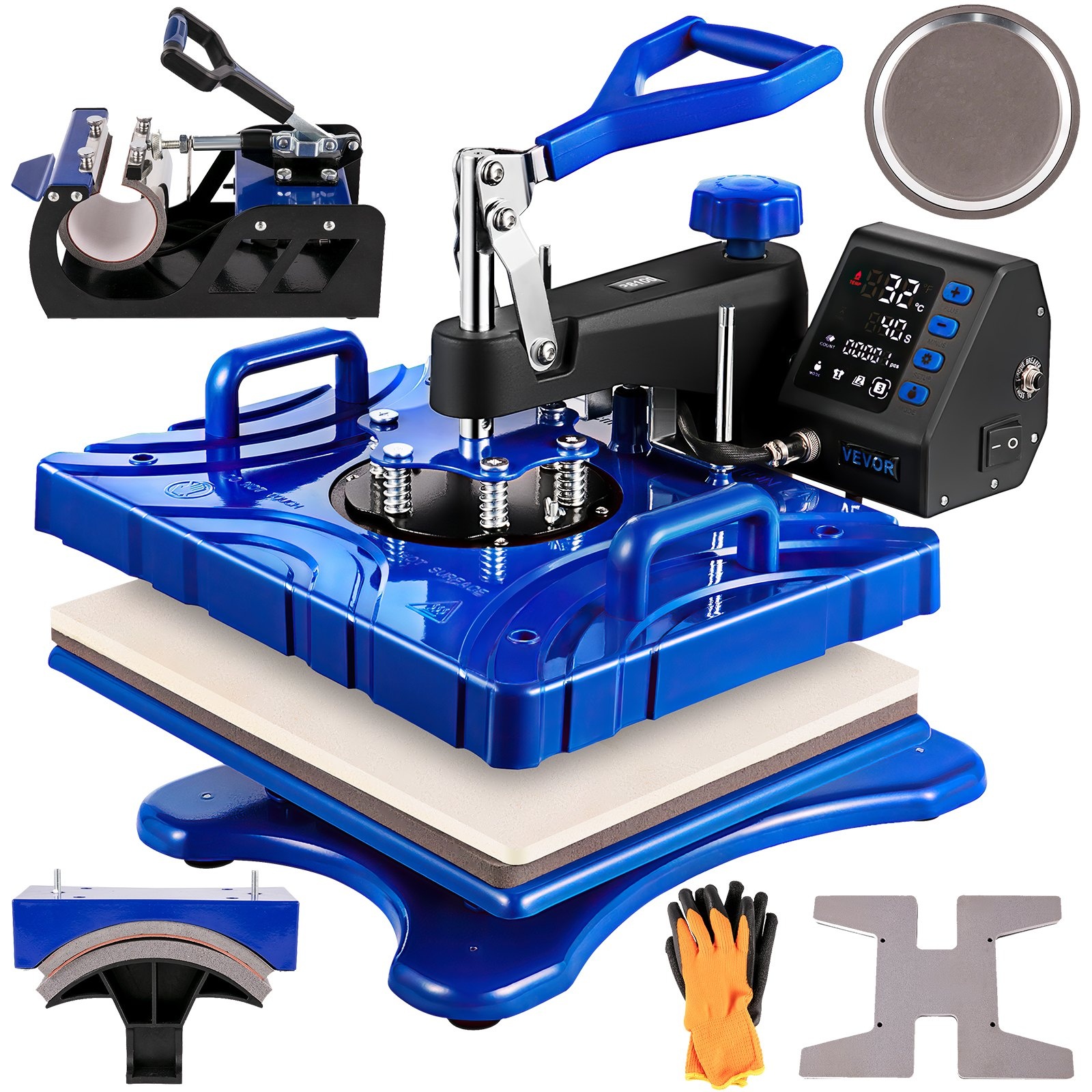 VEVOR Transferpresse 6 in 1 Heißpresse Maschine 38 x 29 cm T-shirt Presse Maschine 1000 W Hitzepresse Maschine DIY Heat Press Blau und Schwarz Digitaler LED-Temperatur und Zeitcontroller