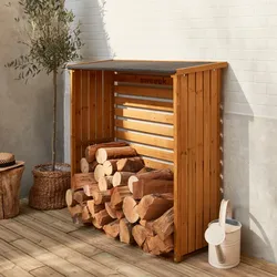 Kaminholzregal aus Holz, 120 x 45 x 120 cm, mit Dach und Boden