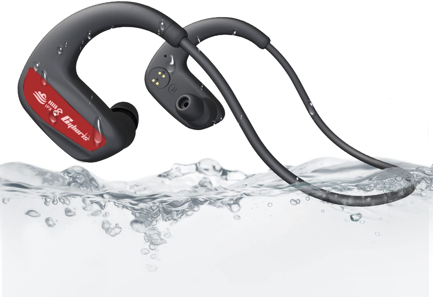 CYBORIS wasserdichte Kopfhörer Schwimmen, Bluetooth Kopfhörer In-Ear IPX8 MP3 Kopfhörer 16GB - Mit Knochenschall wasserdichte Lautsprecher, Kabellose Sportkopfhörer für Laufen, Tauchen, Schwimmen