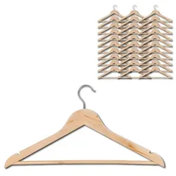 Lex Holzkleiderbügel 30er Set Kleiderbügel Natur mit Hosenstange Garderobenbügel